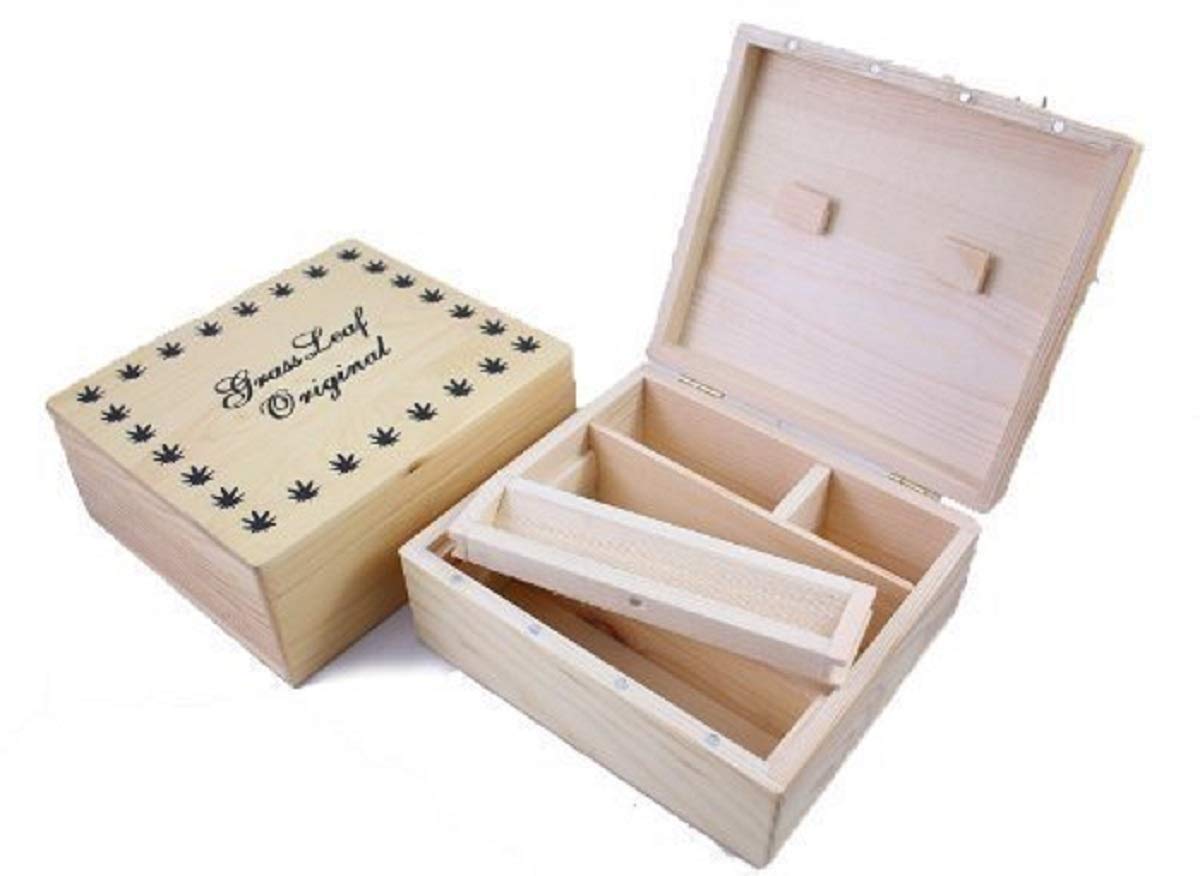 Shine Grass Leaf Wooden Rolling Box Roll Box Smoking Stash Medium
