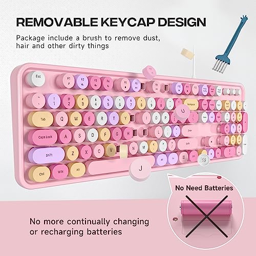 Image of Dilter Wired Keyboard, 104 Keys Full-Sized Typewriter Keyboards, USB Plug and Play Office Keyboard with Number Pad, Caps Indicators, Foldable Stands for Windows, PC, Laptop, Desktop (Pink Colorful)