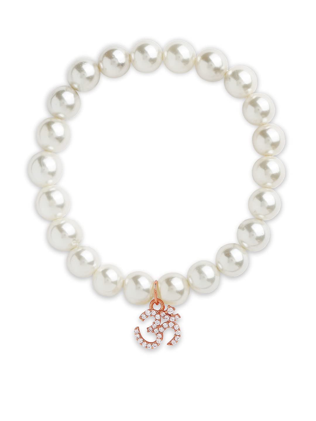 MINUTIAE Ohm Charm Stretch Cord Bracelet With Fresh Water Pearls| Rose Gold Charm Polish for Girls and Women (B09DDFKB74) Amazon Price History, Amazon Price Tracker