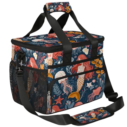 Jellyfish Starfish Insulated Picnic Backpack Lunch Box for Women Men Picnic Basket Tote Lunch Bag Picnic Bag Portable Lunch Bags for Picnic, Beach, Work, Trip,Office, Camp Ocean Pretty Mermaid