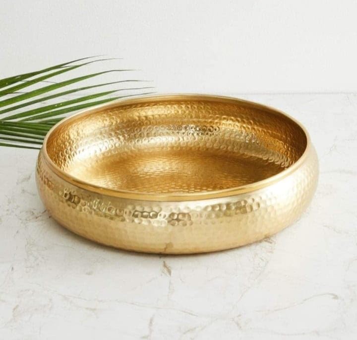 Nh Home Decor Urli Bowl for Home Decor | Hammered Finish Decorative Urli for Floating Flowers & Candles | Pooja, Diwali Decoration, Centerpiece (Golden)-image-2