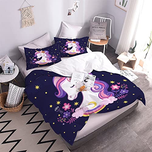 MOUPL 100% Mikrofaser Bettwäsche-Sets 135x200 2teilig 3D Motiv Kawaii Cartoon Einhorn Kinderbettwäsche mit Reißverschluss Weiche Warm Sommer Bettbezug mit Kissenbezug 80x80 cm für Jungen Mädchen - Image 3