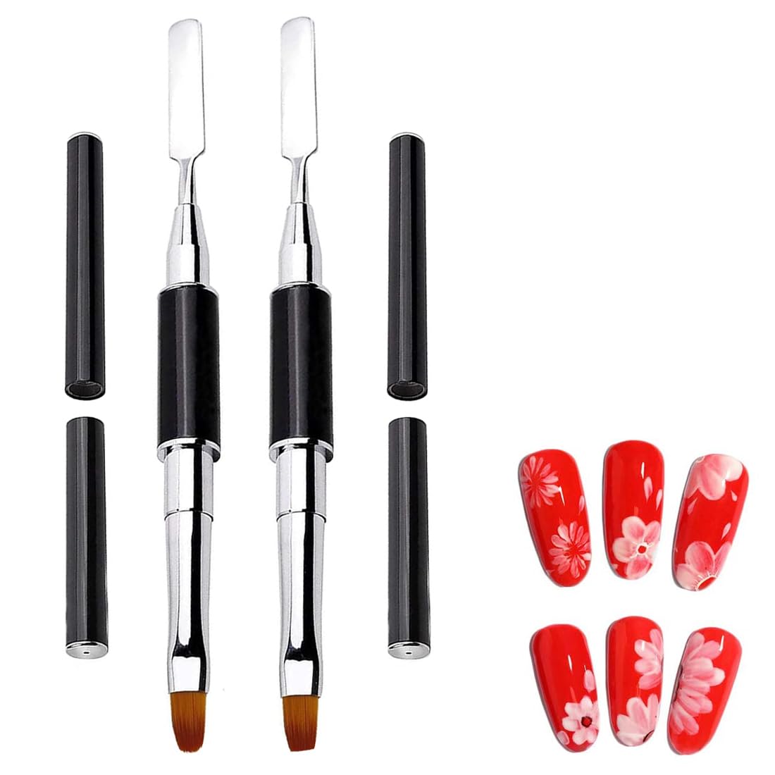 2 Pezzi Pennello a doppia punta per Polymer Gel, Pennello Polygel 2 in 1 Dual-ended Nail Art Penna, Pennello per Pittura per Unghie