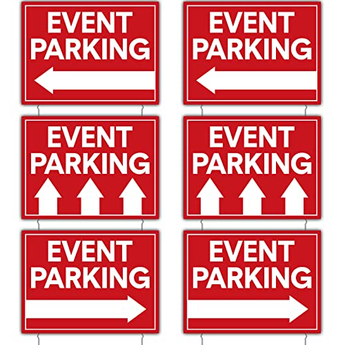 6 Pcs Parking Signs for Yard with Arrow 16 x 12 Inch Outdoor Signs for Event Parking Only Corrugated Plastic Event Signage with Stakes Double Sided Directional Guest