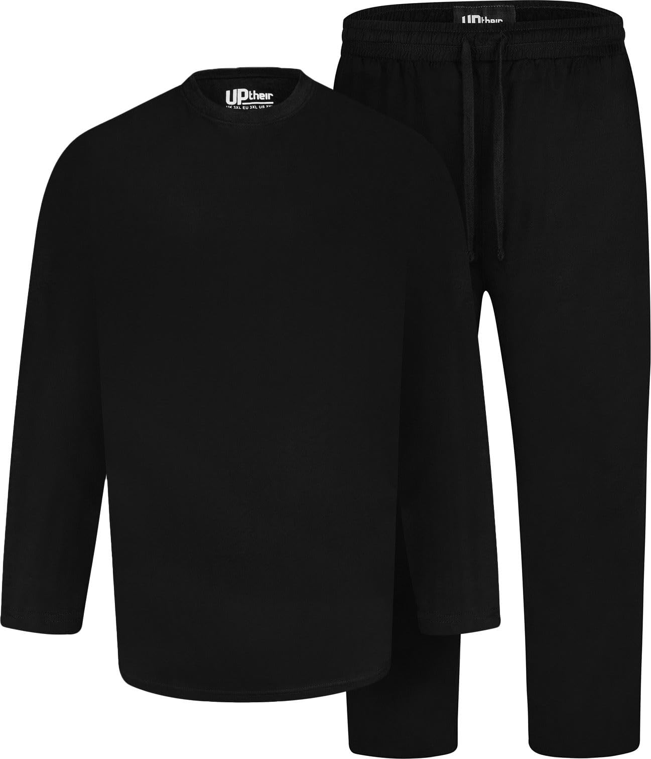 Uptheir Mens Solid Long Sleeve Essential Pyjama Lounge Set - Black - 8XL