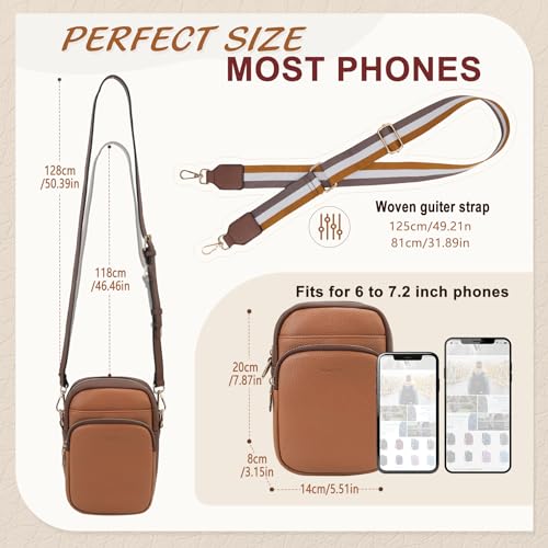 VX VONXURY Zip Cell Phone Bag, Small Fashion Women Crossbody Purse with 2 Removable Shoulder Straps and 3 Card Slots2