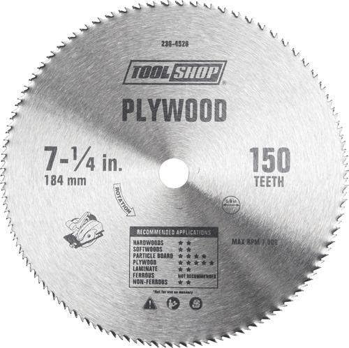 Single Tool Shop 7-1/4 inch 150 Tooth Plywood Circular Saw Blade showing rotation arrow