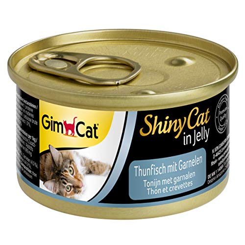 GimCat ShinyCat in Jelly Tuna with Shrimp - Wet food containing fish and taurine for kittens - 24 cans (24 x 70 g)