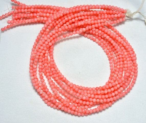 Perles rondes en corail rose naturel de 4mm pour création de bijoux DIY - Lot de 10 rangs LKBEADS