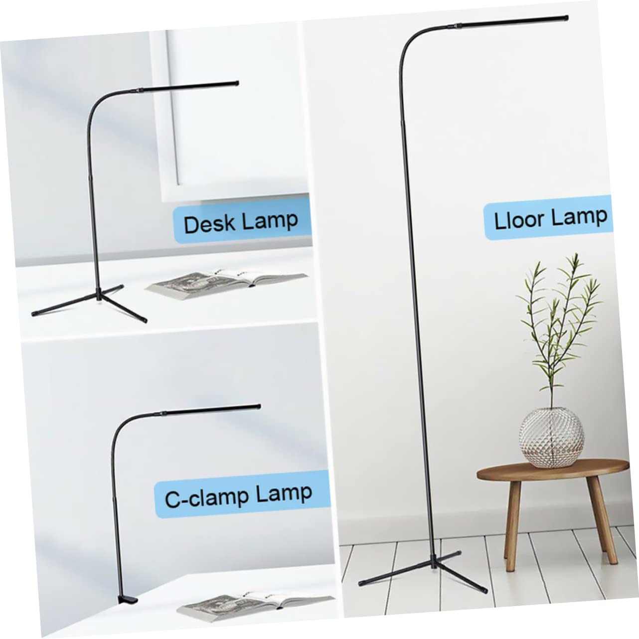 OSALADI Lampada da Lettura Luce senza Abbagliamento Dimmerabile con Clip LED Braccio lungo Flessibile, Alimentazione Usb Nero per Scrivania e Libro