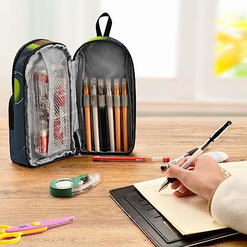 Image of ZAZYXTJ Standing Large Capacity Pencil Case 3 Compartment Pen Pouch Storage Canvas Makeup Bag for School Office Teen Girl Boy Men Women (Avocado)