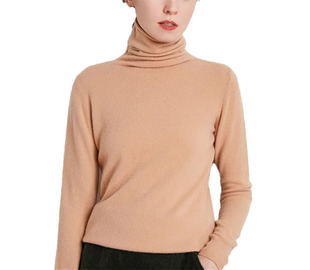 Haitpant Maglione da donna con collo alto 100% lana lavorato a maglia pullover collo in pile camicia con fondo camicia autunno inverno allentato top