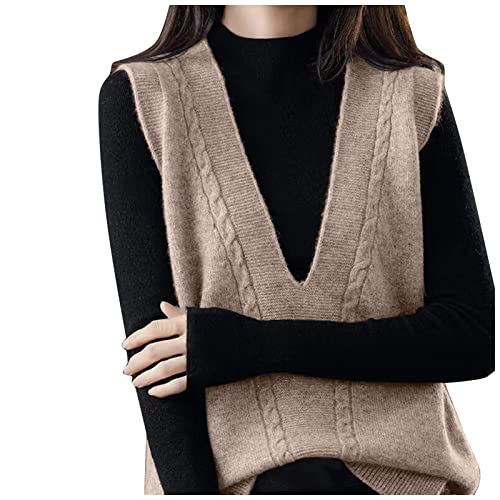 JUBEN Pull Long Femme Womens V Neck Solid Color Plaid High School Knitted Vest Crop Top Trench en Cuir Femmes Cover