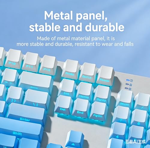 Image of HP GK400F Wired Mechanical Keyboard for Office and Gaming Use, Wired USB Mechanical Keyboard, Silver + Glacier Blue, 104 Keys, Brown Switches, Glacier Blue Backlighting, Side Printed Keyboard, 26PN