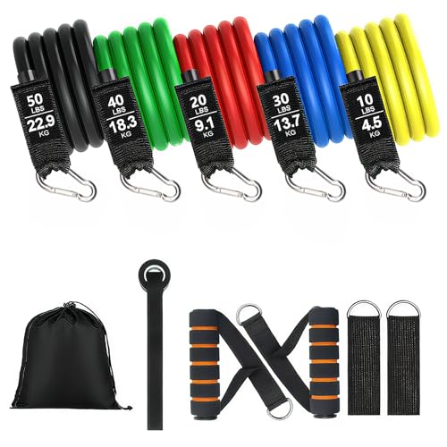 11-Teiliges Fitnessband-Set, Widerstandsbänder-Set für Krafttraining, Rutschfester und Strapazierfähiger Theraband, Geeignet für Knöchel, Bizeps und Pilates,Heimtraining, Fitnessstudio