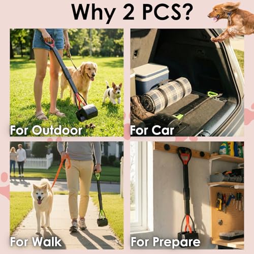 Image of 33 inch Pooper Scooper 2 Pack, XL Tall Handle No Touch Dog Pooper Scooper for Large Small Dogs, Durable Spring & Lightweight, Large Pooper Scooper for Dogs Heavy Duty, Portable Dog Poop Pick Up Tool