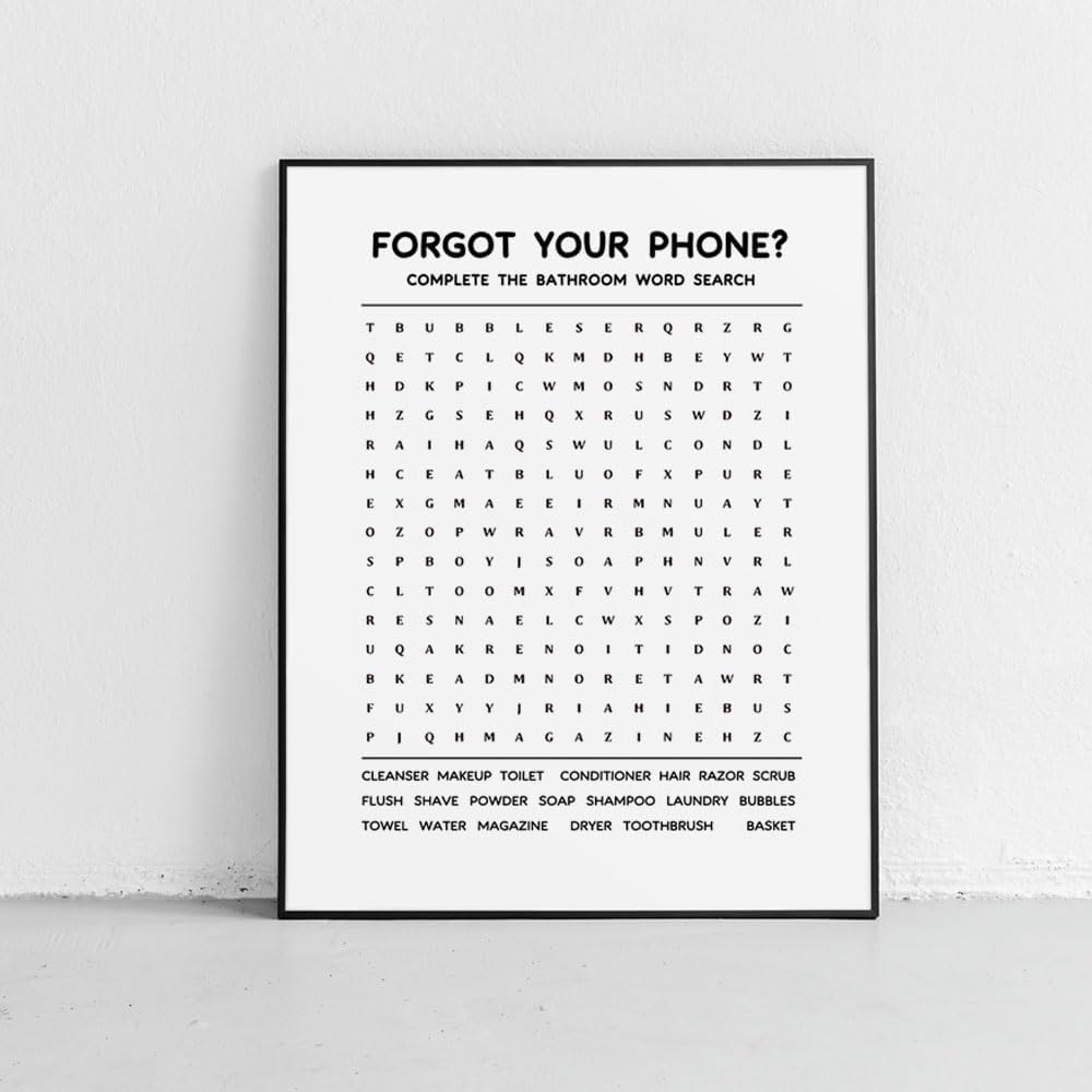 TSDTUO Bathroom Word Search Wall Art - Forgot Your Phone Sign, Funny Puzzle Game, Word Search Game Art Print, Guest Bathroom Décor-8x10INCH-B - Image 3
