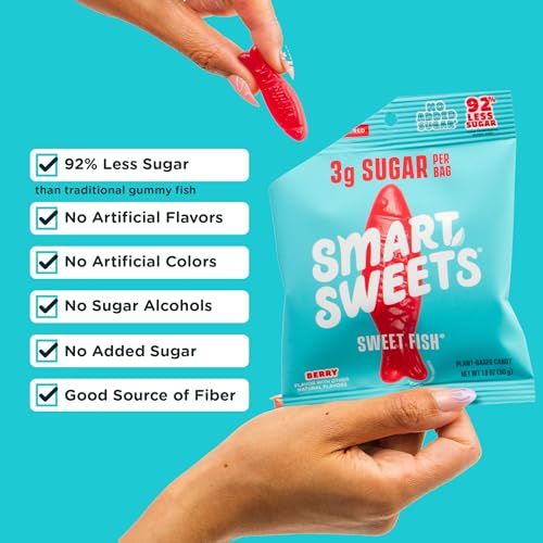 Image of SmartSweets Sweet Fish, Low Sugar Gummy Candy, 1.8oz Bags, 12 Pack