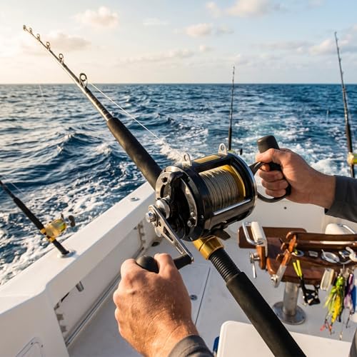 VBESTLIFE TR12000 Caña de Pescar con Carrete de Trolling Todo Metal, Relación de Velocidad 3.4:1, Arandela de Freno de Fibra de Carbono para Pesca en Salmuera en Barco de Alta Mar miniatura 3