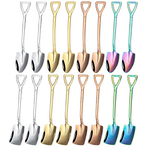 Stainless Steel Spade Spoons,DBAILY 16pcs Shovel-Shaped Creative Coffee Spoon Dessert Spoon Ice Cream Scoop Stir Watermelon Spoon for Dining Table Restaurant Reunion