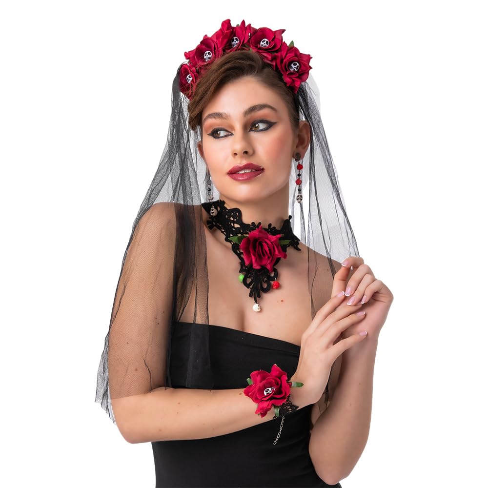 Wicked Costumes Ladies Day of the Dead 4pc Lace Jewellery Set
