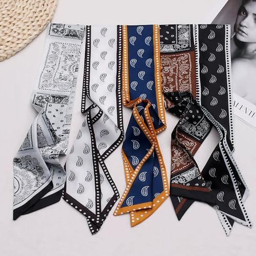 4Pcs Fashion Silky Scarves for Women,Floral Scarves Headbands Satin Scarf for Bag Hair Accessories Gift2
