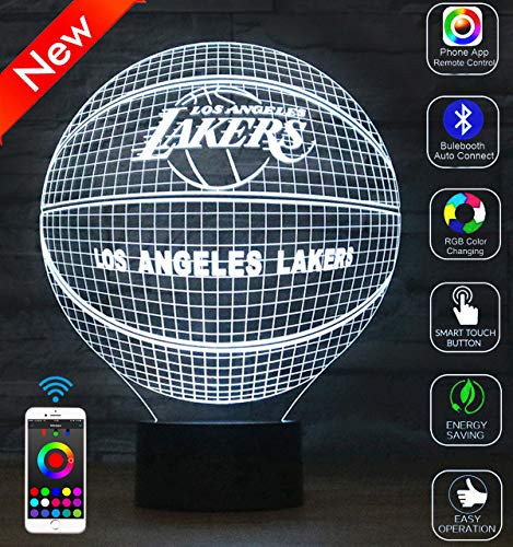 Preisvergleich Produktbild LVDOI 3D Optische Täuschung Lampe Telefon APP Bluetooth Fernbedienung Schlau Nachtlicht Basketball Logo Dekor Nachttischlampe Spielzeug für Kinder Geschenk