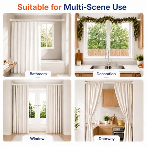 Image of ALLZONE Adjustable Tension Curtain Rod, 2 Pack 42 to 78 Inches, Spring Loaded Curtain Rods No Drilling, Renter Friendly Tension Rod for Windows, Shower, Closet, No Drill, Non-Slip, White