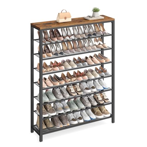 VASAGLE 8 Tier Shoe Rack, Shoe Organizer for Closet, Entryway, 32-40 Pairs of Shoes, Large Shoe Rack Organizer with 7 Metal Mesh Shelves, 11.8 x 39.4 x 59.8 Inches, Rustic Brown and Black UL