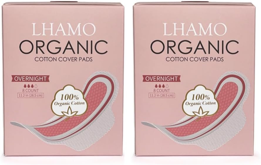 Lhamo Almohadillas con funda de algodón orgánico - Absorbencia, material compostable, productos menstruales y de período, servilleta sanitaria