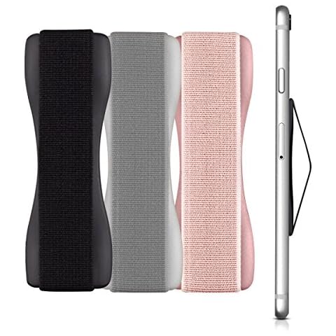 kwmobile Finger Holders For Smartphones - Set of 3 Self Adhesive Elasticated Finger Holder Straps for Phones - Black/Silver/Rose Gold Cover
