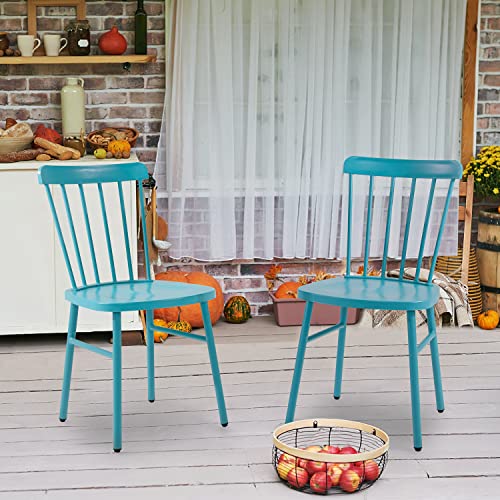 Anmutig Metal Patio Dining Chairs Side Chairs Indoor/Outdoor Windsor Style Metal Side Chair Farmhouse Chair With Spindle Back Set Of 2(Blue Turquoise) #TOP6