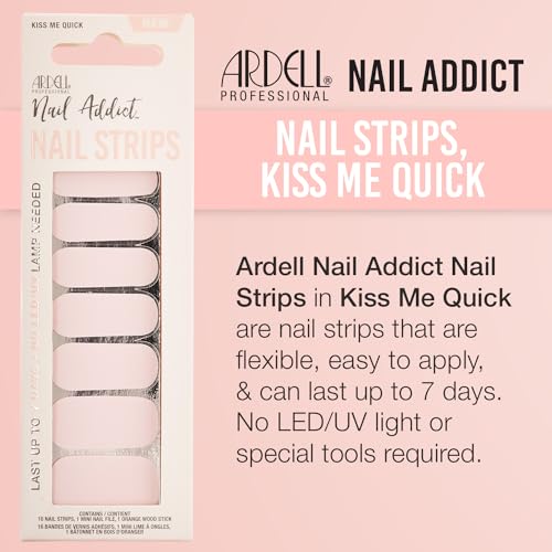 Ardell Tiras de unhas Nail Addict, Kiss Me Quick Nail Wraps, sem necessidade de lâmpada LED, adesivo