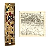 TALISMAN4U Gold Enamel Jewish MEZUZAH CASE with Scroll Jerusalem Israel Judaica Door Mezuza 4"