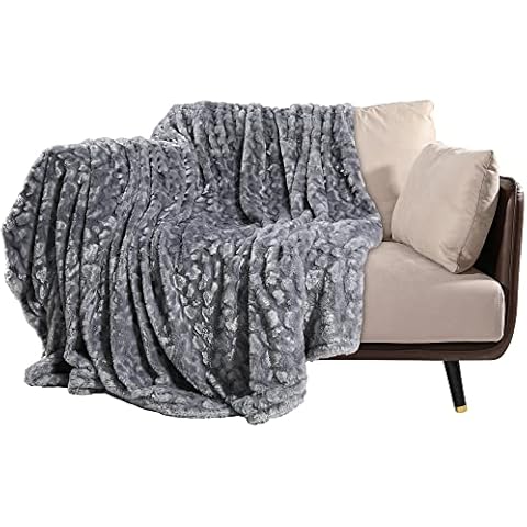 Winthome Luxury Faux Fur Throw Blanket, Fluffy Soft Cosy Warm Bed Blanket for Sofa Couch Chair (Grey, 127x152cm) Cover