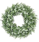 SEVENLOVE 15inch Boxwood Wreath,Artificial Boxwood Wreath for Front Door, Spring Summer Greenery ...