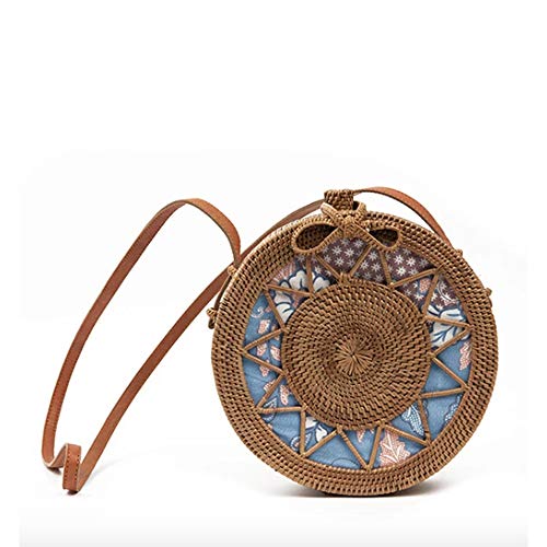 Handmade Crossbody Rattan Bag with Vegan Leather Strap from Bali Wicker Ata Straw Shoulder Bag (Wider)