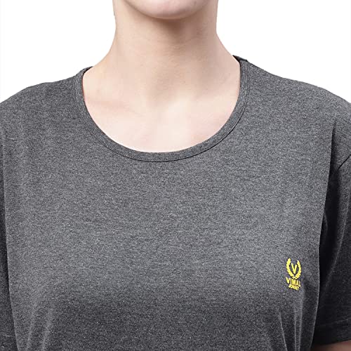 Image of Mack Jonney Women Round Neck Cotton Solid Regular Fit T-Shirt-T Anthraa 001-P