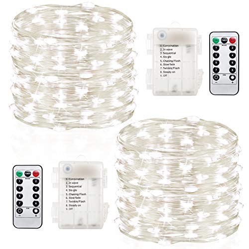 GDEALER 2 Pack Fairy Lights Christmas Decor 20 Ft 60 Led Battery Operated Christmas Lights with Remote Waterproof Twinkle Lights 8 Modes Firefly String Lights for Party Bedroom Wedding Decorations