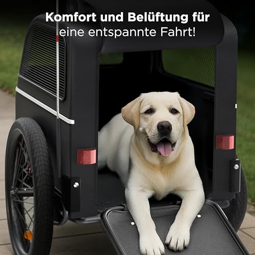 Trevopet® Hundeanhänger für Fahrrad XL – Faltbarer Hundefahrradanhänger mit Rampe, Federung & Kupplung – Fahrradanhänger Hunde bis 45 kg – Wasserdicht – Kompatibel mit E-Bikes – Shwarz