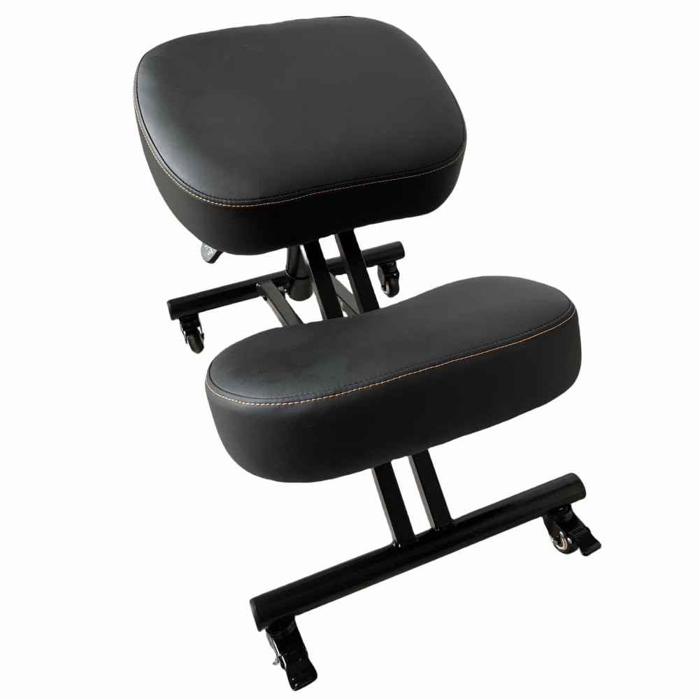 BLACK POINT O'kneel Basic Ergonomischer Kniestuhl aus Öko-Leder für Zuhause und Büro. Bürostuhl ergonomisch (inklusive schwarzem Leinenbezug)