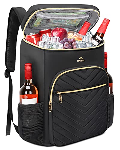 Cooler Backpack For Women, 38 Cans Quilted Insulated Backpack Cooler With Bottle Opener, 35L Large Leakproof Beach Cooler Bag Lunch Backpack For Travel Camping Picnic Trip Beverage Beer Drinks, Black #TOP20