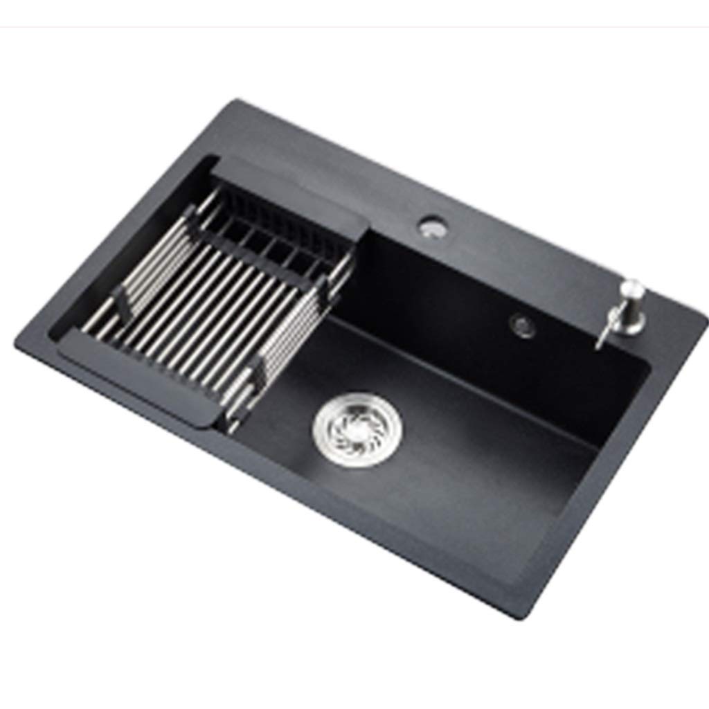 ZQFHSX Kitchen Sinks Bath Fixtures Cutlery Cleaning Sink Renovation Large Pool Dishwashing Sink/Fruit Washing Pool/Quartz Stone Black Single Mouth Double Bowl