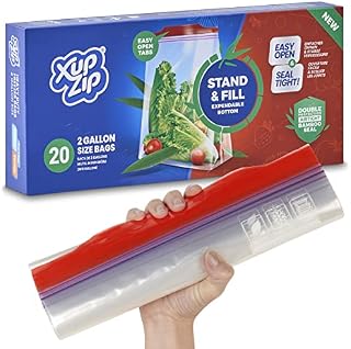 20 x Premium Food Storage Bags | UK 2 Gallons Size Freezer Bags by XupZip | Leakproof Reusable Food Bags | Airtight Snack Bags | Heavy Duty Plastic Food Bags | BPA Free Reusable Large Freezer Bags