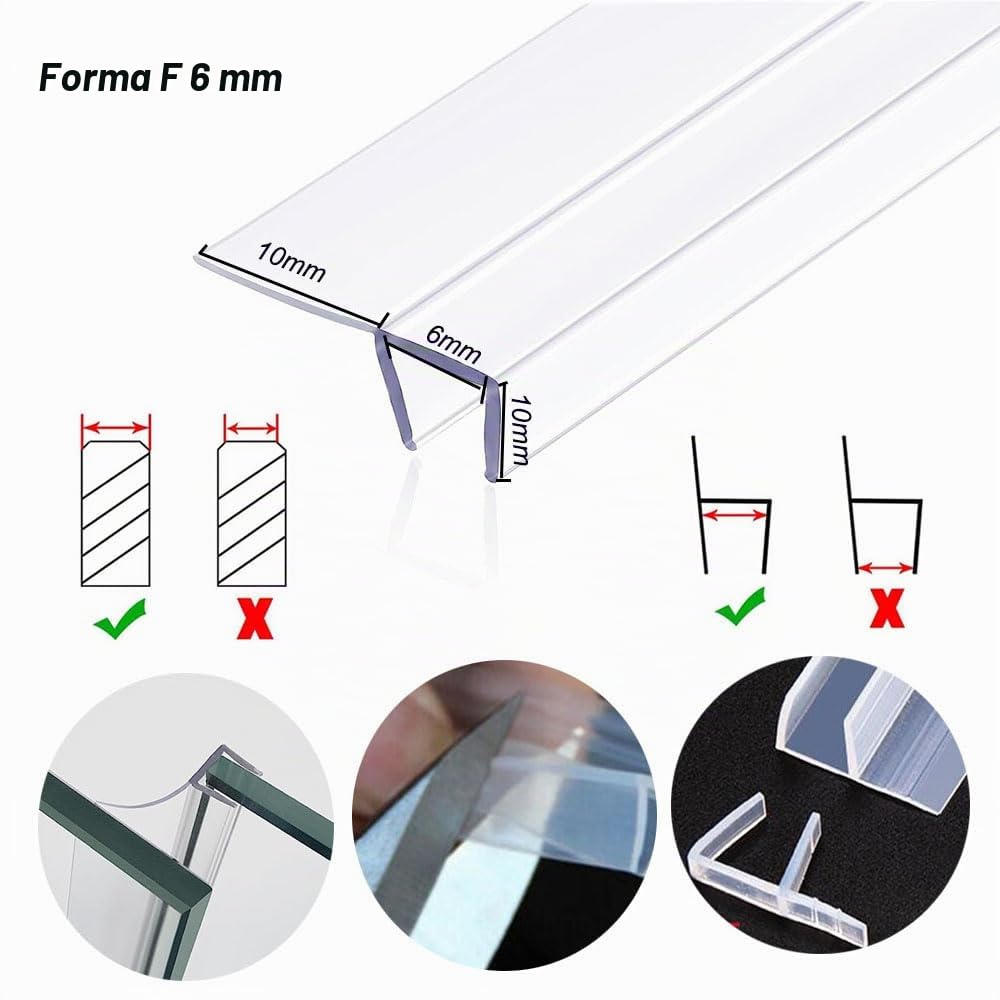 SKYPRO Confezione da 2 strisce sigillanti in silicone trasparenti, 2 m, per porte e finestre di vetro, 6 mm