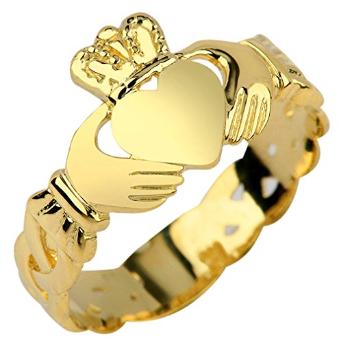 14k Yellow Gold Claddagh Ring with Trinity Band