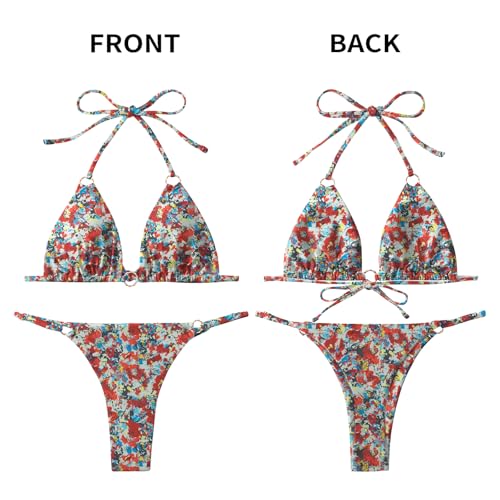 Image of MIKETAI Sexy Bikinis for Women 2 Piece Bikini Spaghetti Strap Swimsuits Solid Color Bathing Swimwear Triangle Bathing Suit