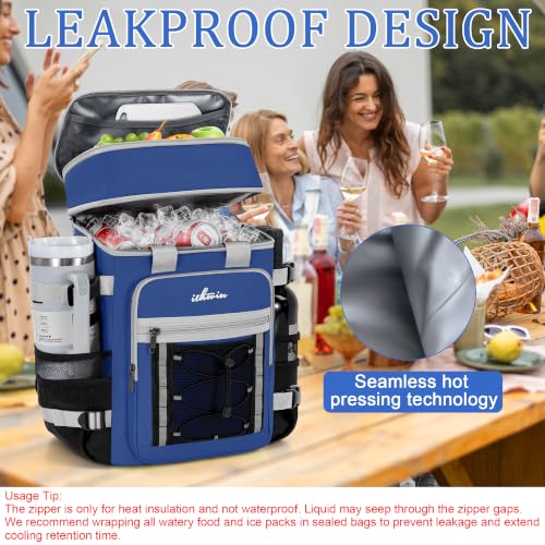 Image of Cooler Backpack Insulated Cooler Bag for Men & Women | 40 Cans Insulated Picnic Backpack with 2 Leak Proof Compartments for Picnic, BBQ Camping, Beach, Hiking, Blue