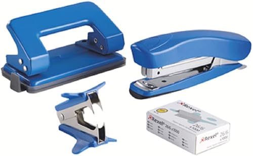 Rexel 2100069 - Juego de escritorio con grapadora y perforadora varios colores