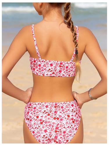 Image of OYOANGLE Girl's 3 Piece Bikini Sets Floral Print Spaghetti Straps Cute Swimsuits with Beach Skirt Bathing Suits